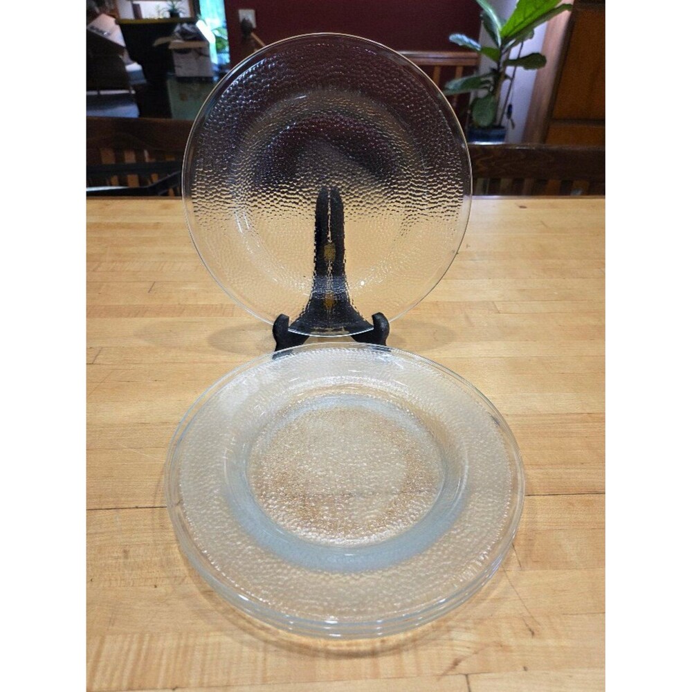 Vintage Indiana Glass Crystal Ice Dinner Plates Set of 4 Clear Bark MCM